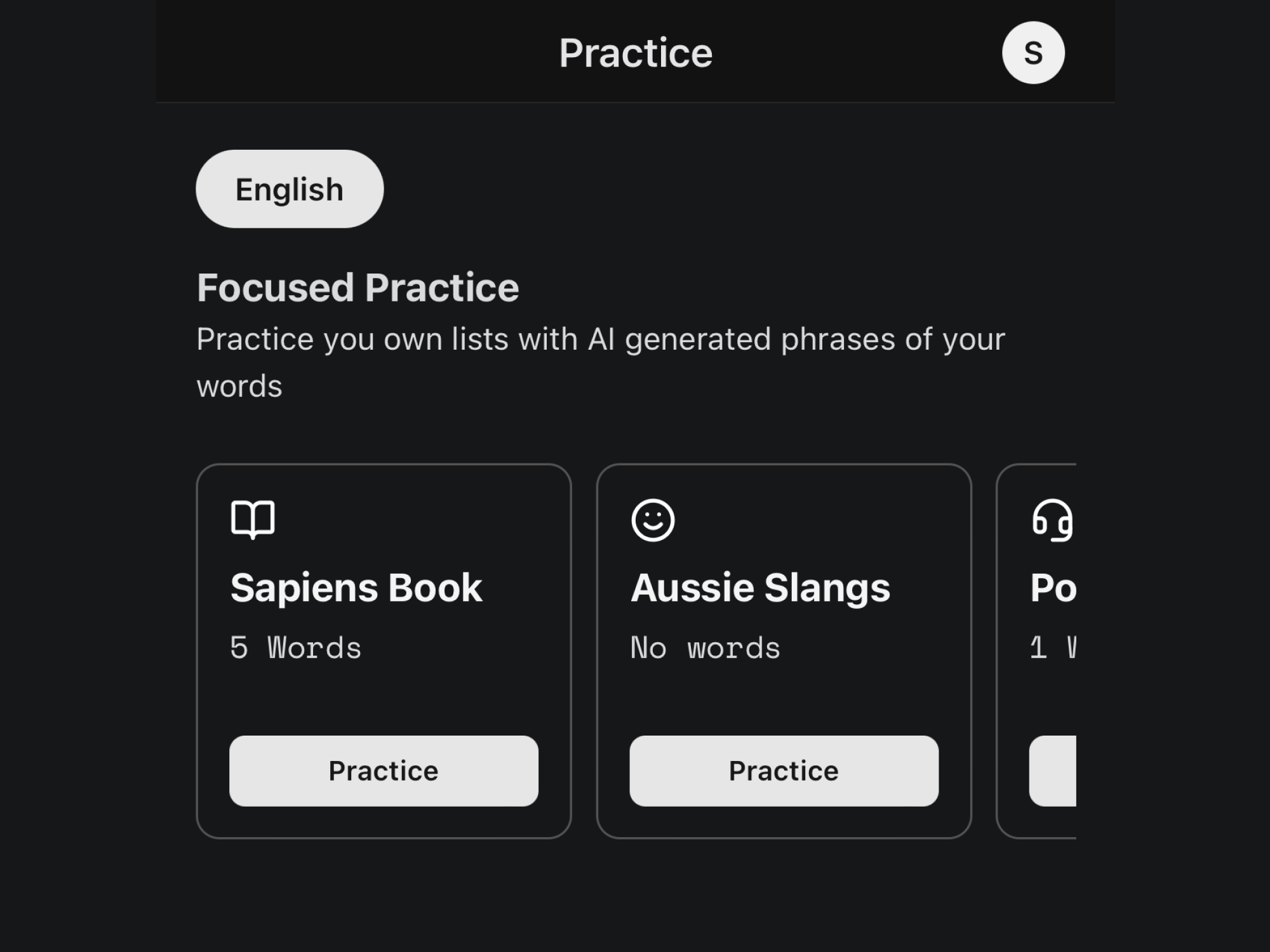 Voqi practice interface showing pronunciation exercises and progress tracking